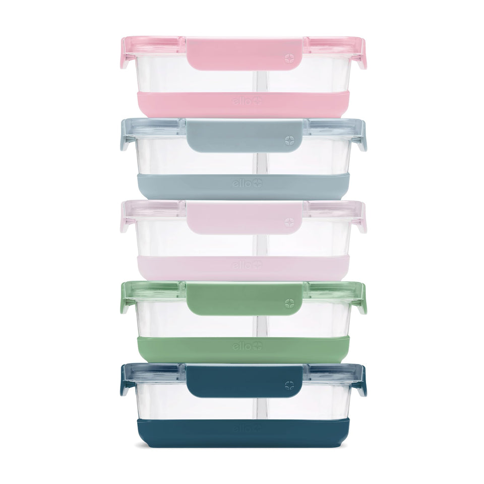 Ello Duraglass 3.4 cup divided container with silicone boot for durable meal prep