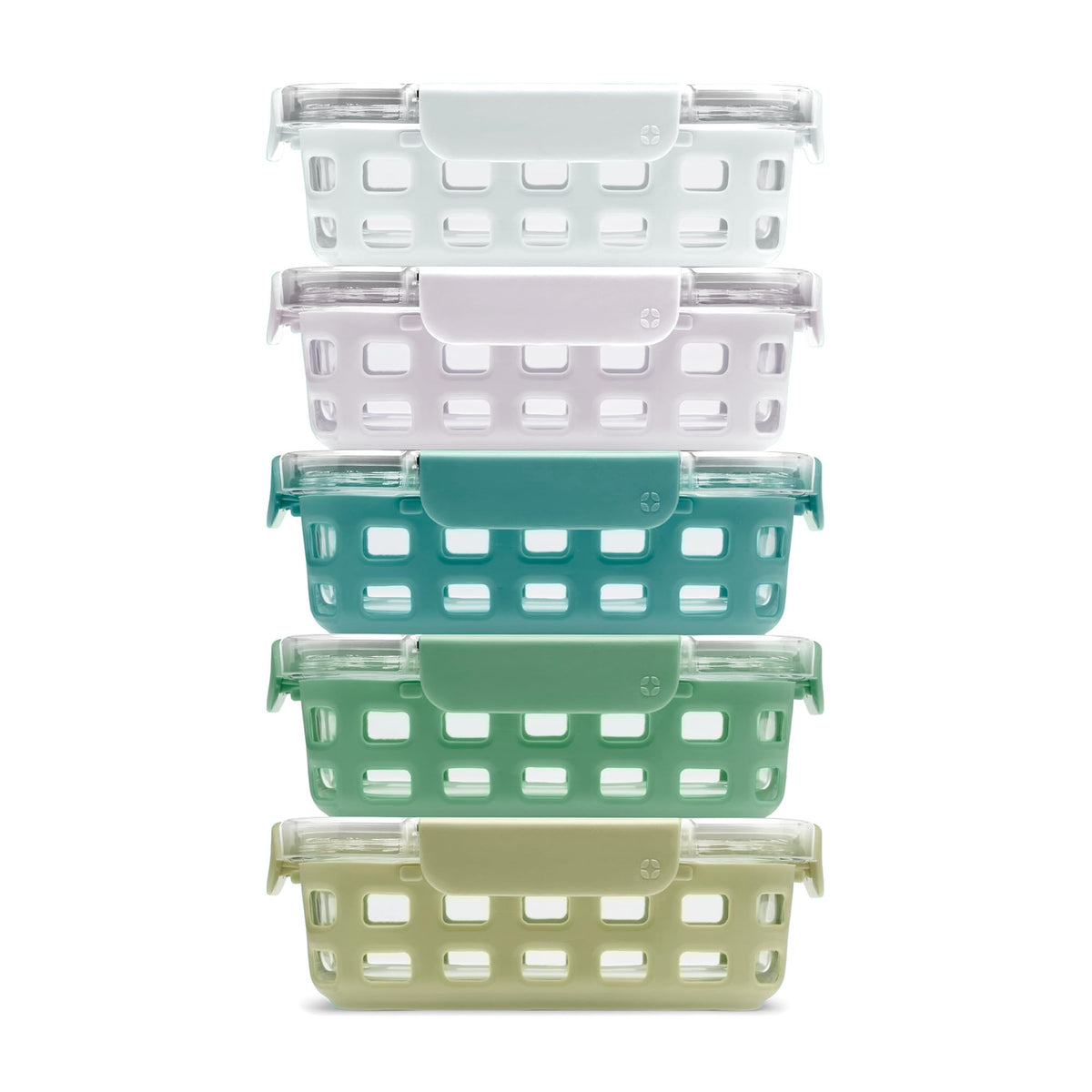 Ello Duraglass 3.4 cup containers with crystal-clear glass and durable construction.