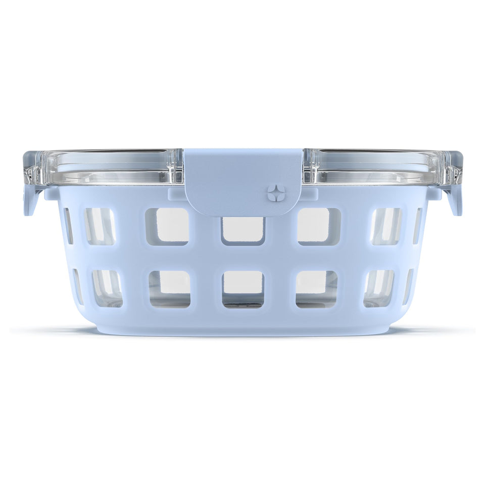 Ello Duraglass 4-cup container with silicone sleeve for durable meal prep.