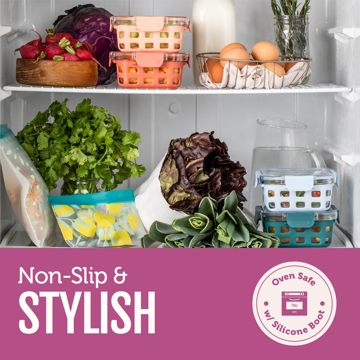 Ello Duraglass 5-pack meal prep set organized for week of meals