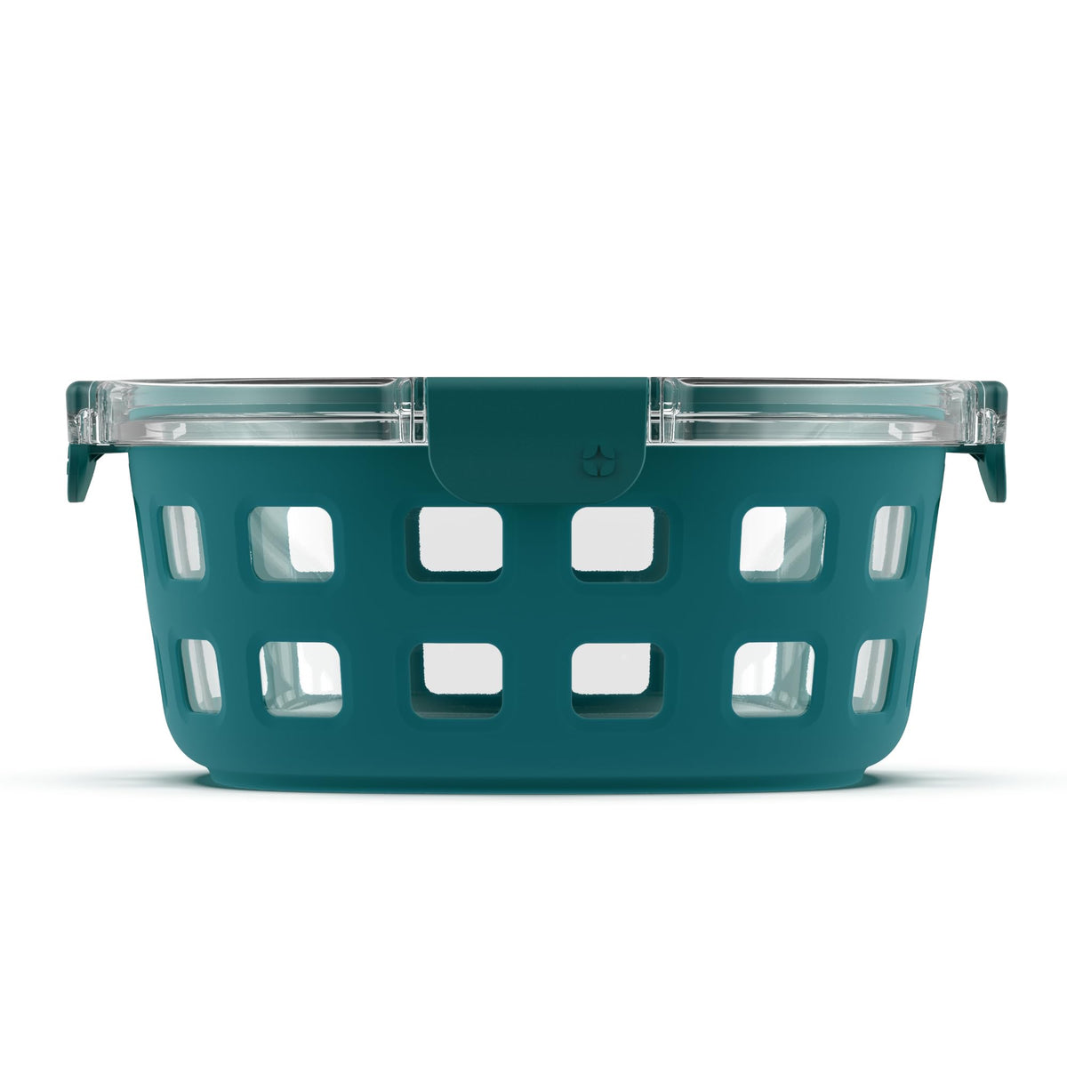 Ello Duraglass 7-cup container with clear glass body showing contents and freshness