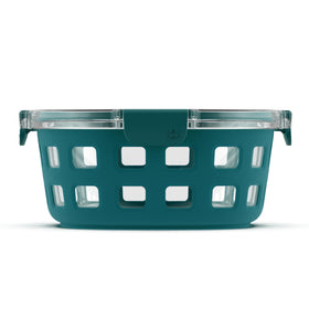 Ello Duraglass 7-cup container with clear glass body showing contents and freshness