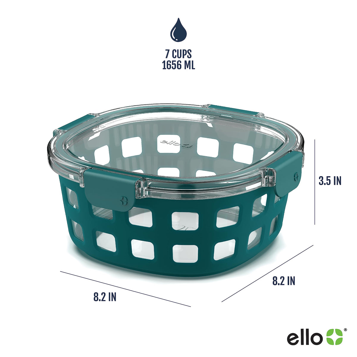 Ello Duraglass airtight BPA-free lid close-up showcasing leak-proof seal