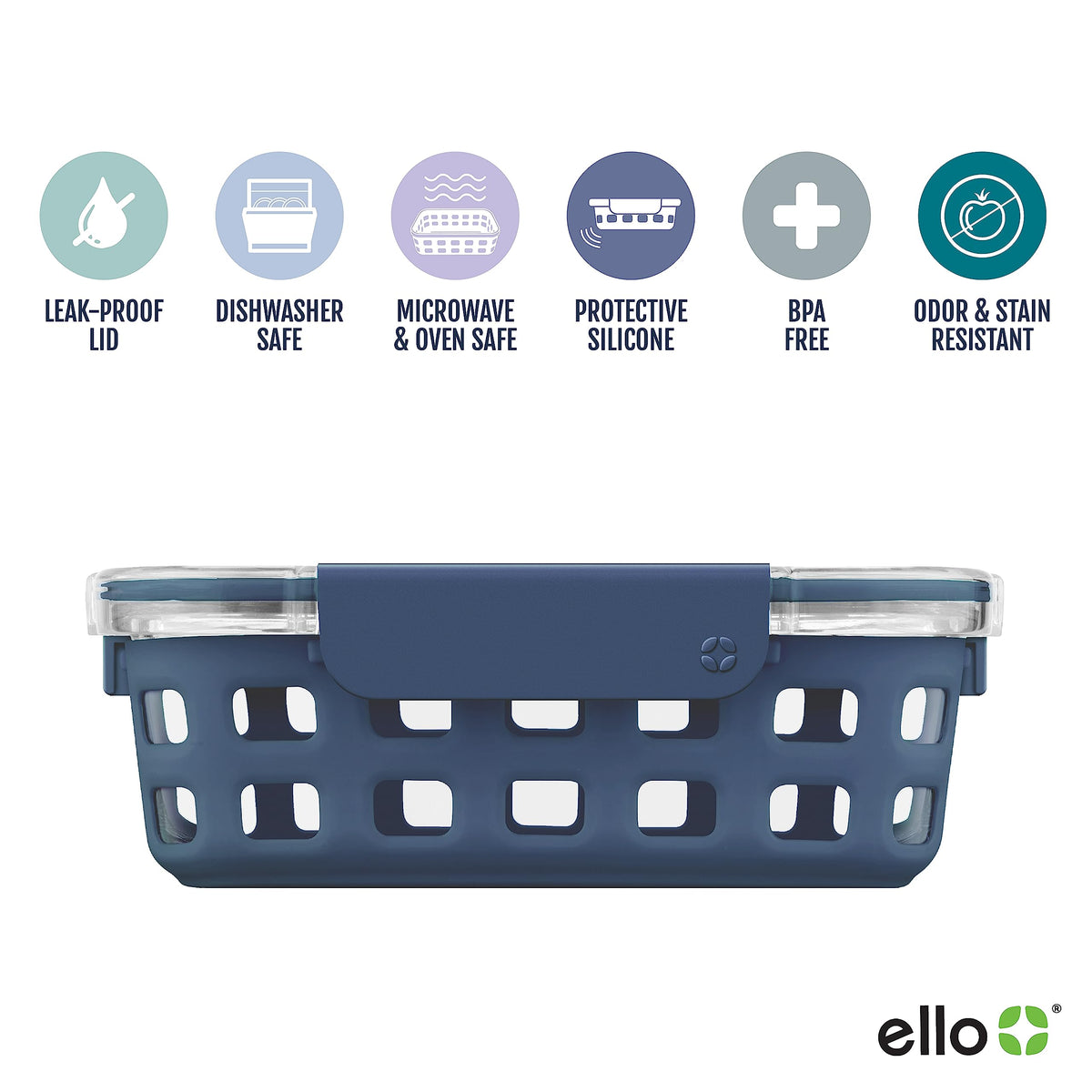 Ello Duraglass BPA-free lid with airtight snap keeps contents secure.