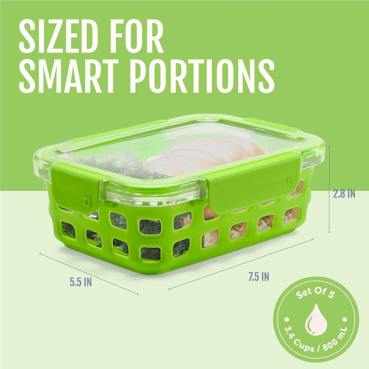 Ello Duraglass clear BPA-free lids demonstrate see-through design and freshness seal.