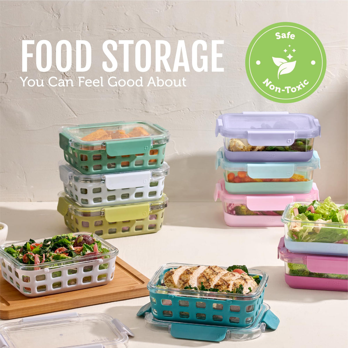 Ello Duraglass freezer-safe container ready for batch-prep storage.