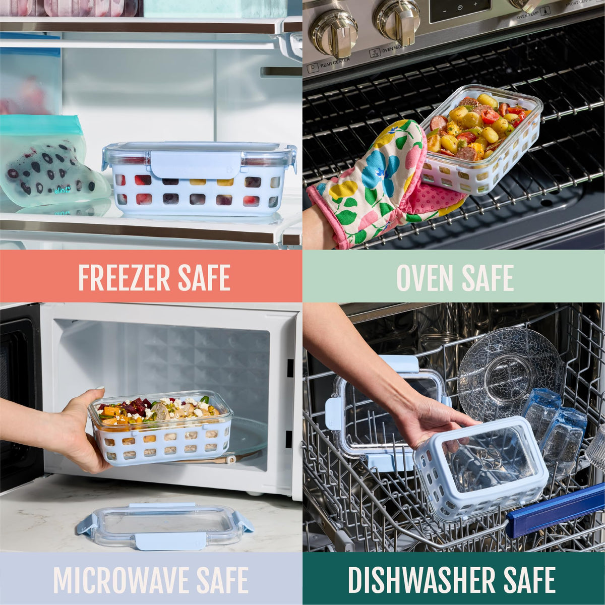 Crystal-clear lid shows contents while keeping food airtight and fresh.