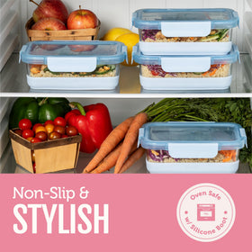 Ello Duraglass is microwave and oven safe without the lid for reheating.