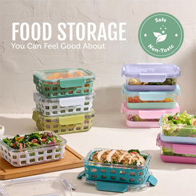 Ello Duraglass olive tree color adds stylish storage to any fridge.