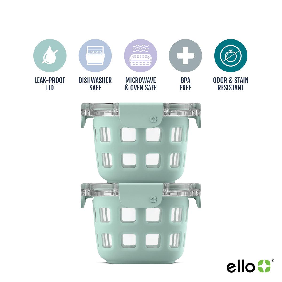 Ello Duraglass overnight oats setup with yogurt topping.