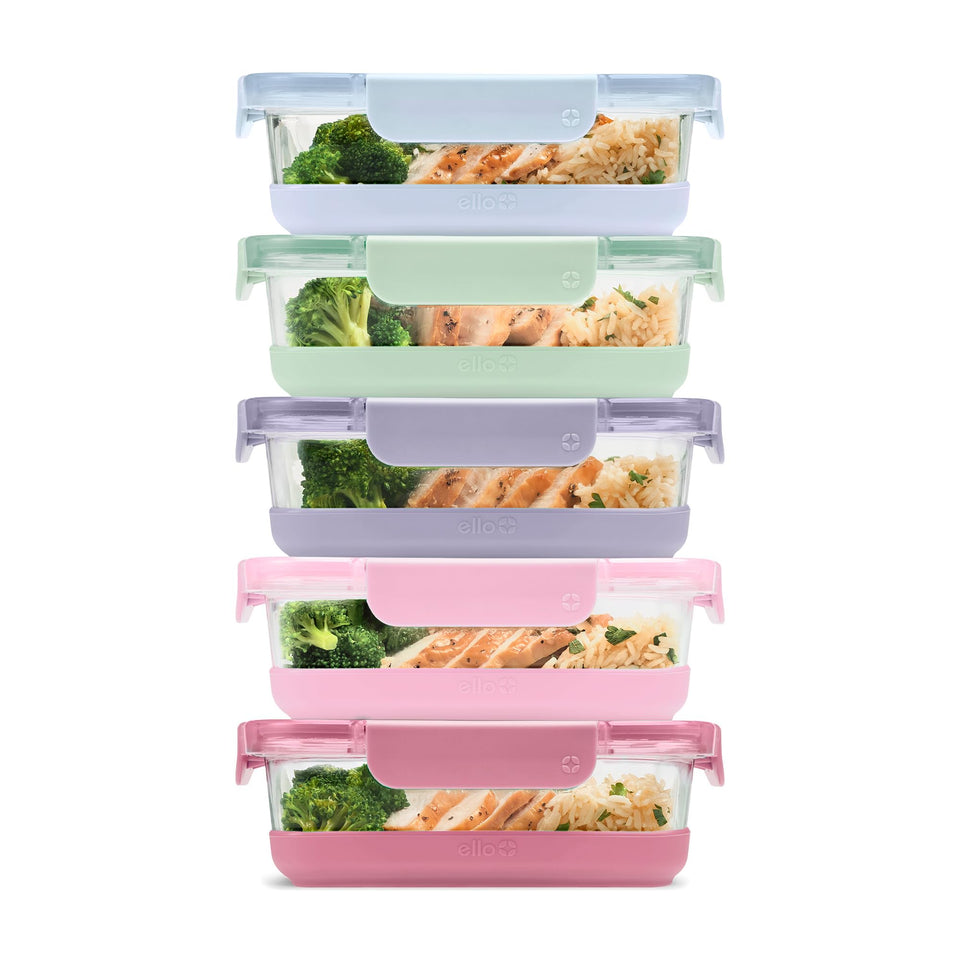Ello Duraglass 3.4 cup container with clear glass for quick meal planning.
