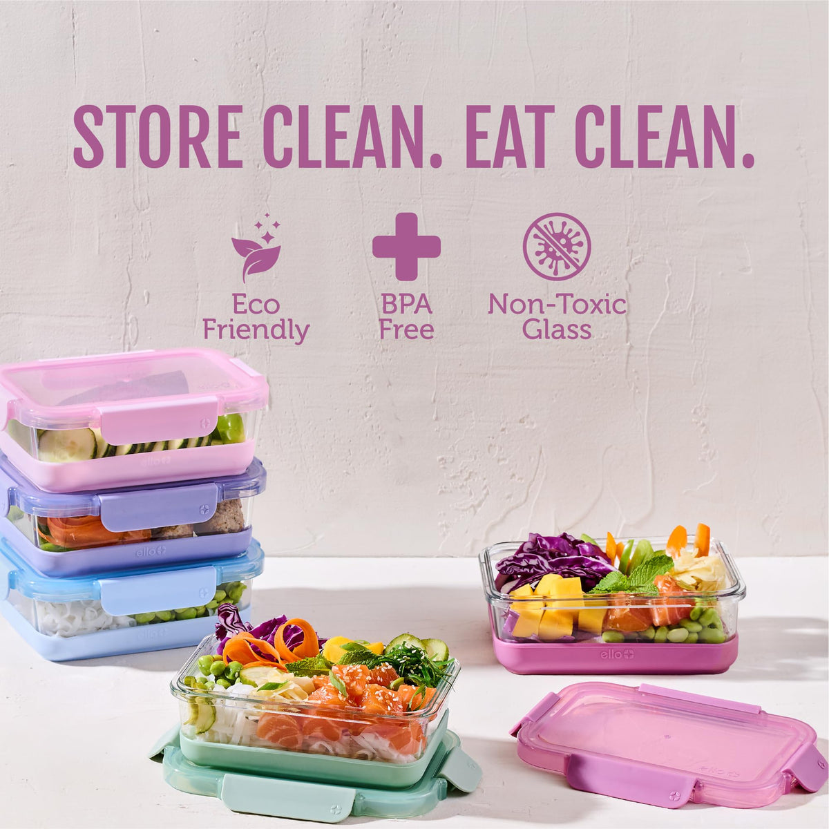 Ello Duraglass lid shows contents at a glance with an airtight seal.