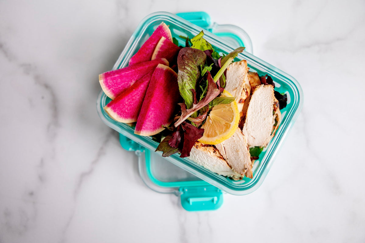 Ello Duraglass stackable meal prep collection for organized kitchen routines.