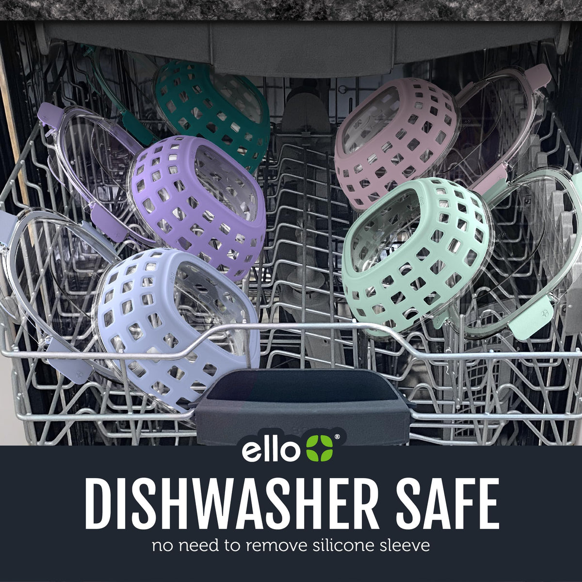Ello Duraglass top-rack dishwasher safe for easy cleaning.