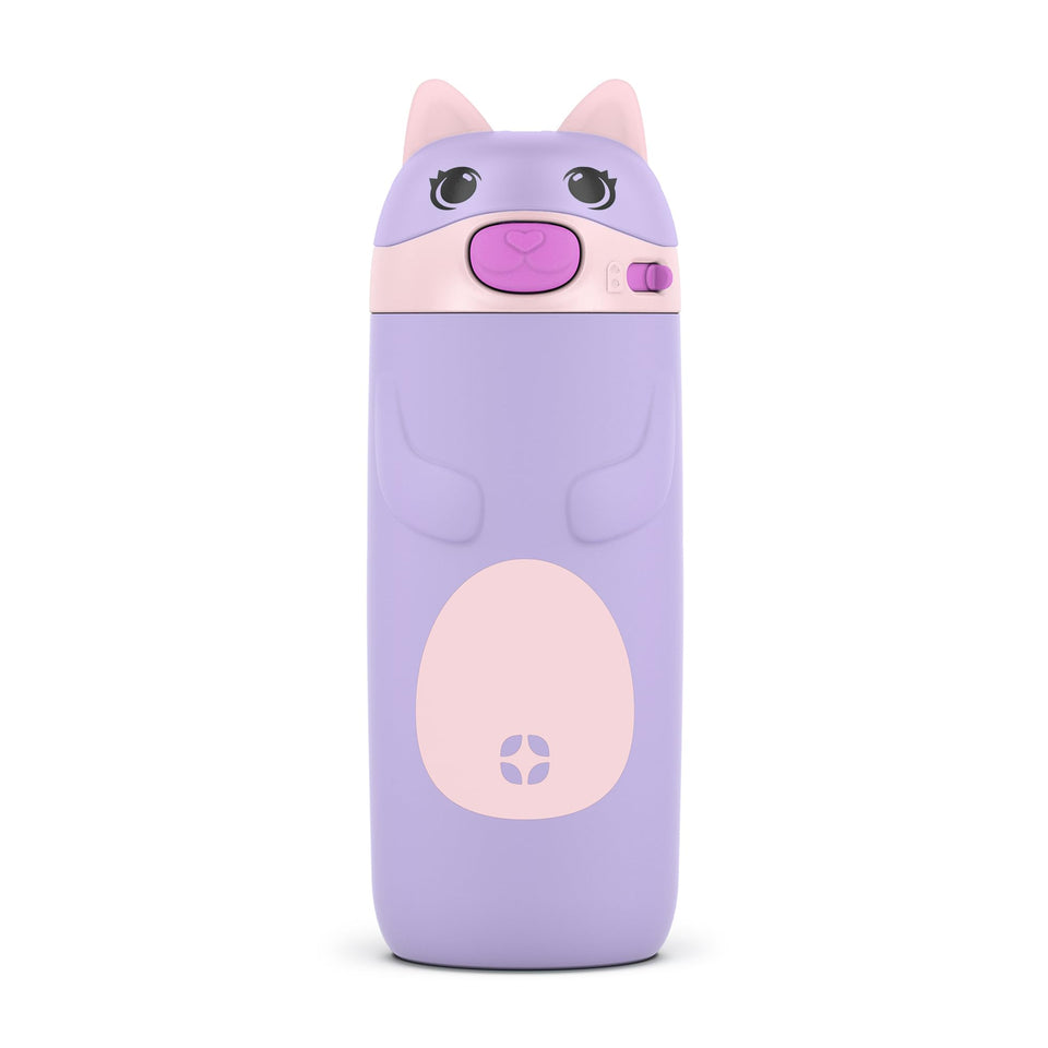 Ello Ellies cat-shaped 12oz bottle with leak-proof lid for school days.