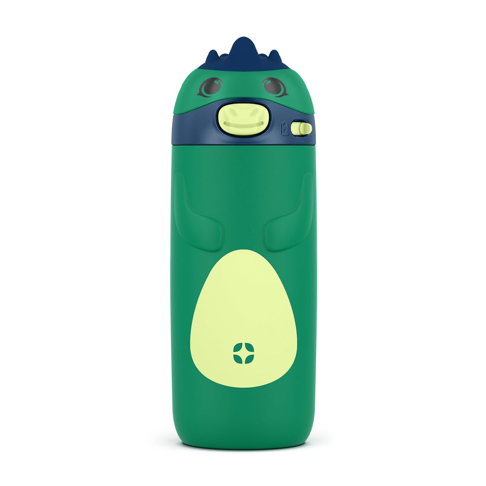 Ello Ellies 12oz bottle front view; kid-friendly dinosaur design boosts daily hydration.