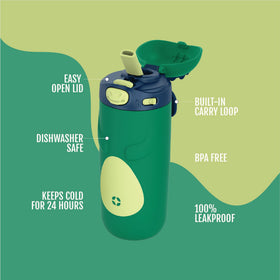 Ello Ellies bottle lid open view; one-handed leak-proof convenience.