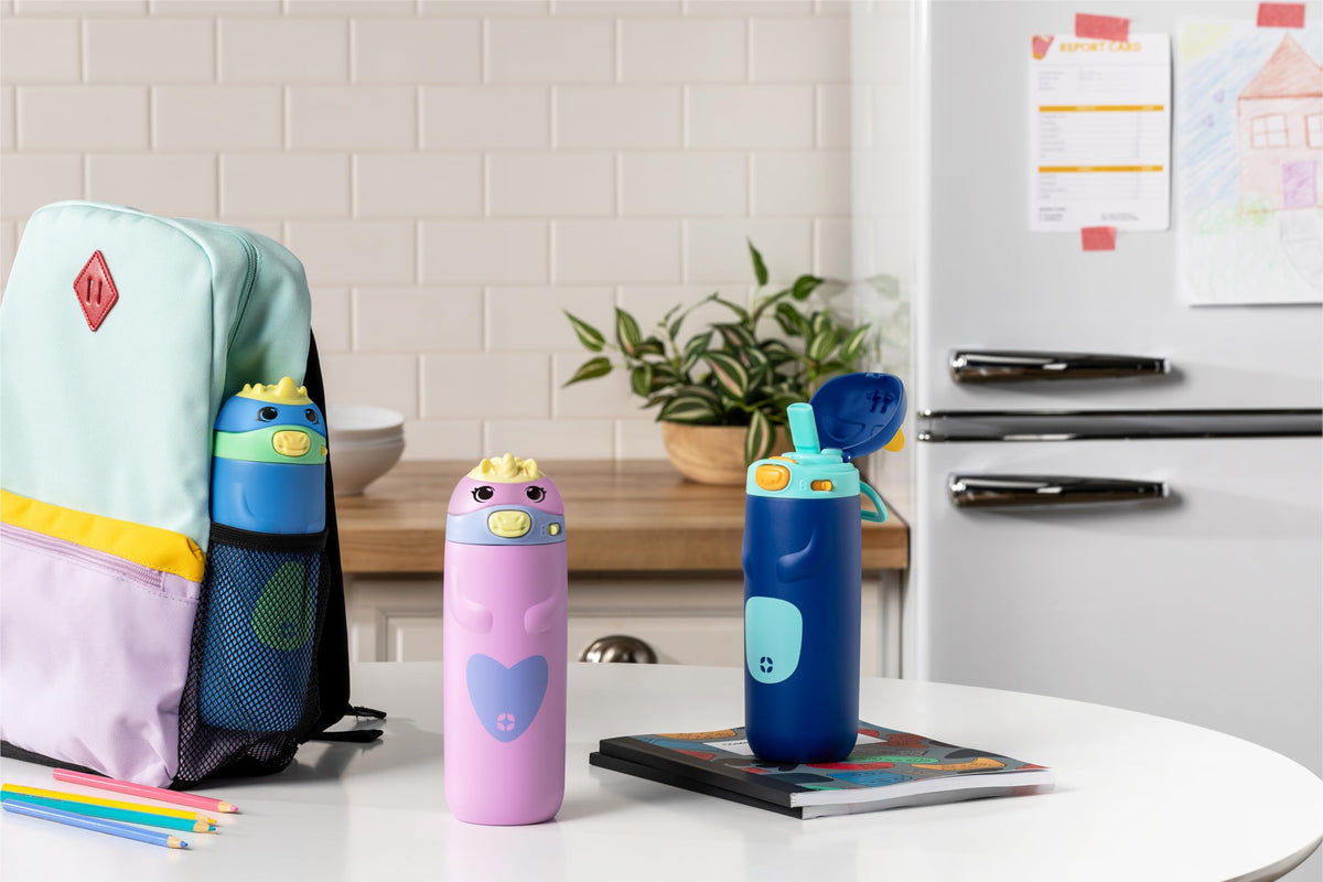 Ello Ellies panda-shaped bottle keeps drinks cold during recess.