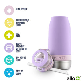 Ello Emma 14oz bottle with extended straw keeps sipping easy during sports.
