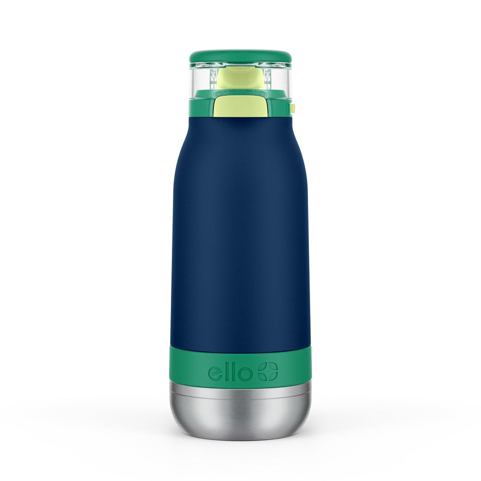 Ello Emma 14oz bottle front view showing durable stainless steel for school use.