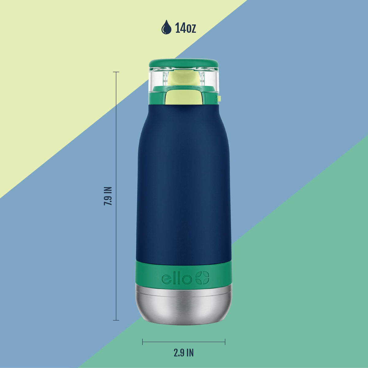 Ello Emma 14oz bottle straw extended for easy sipping and spill control.