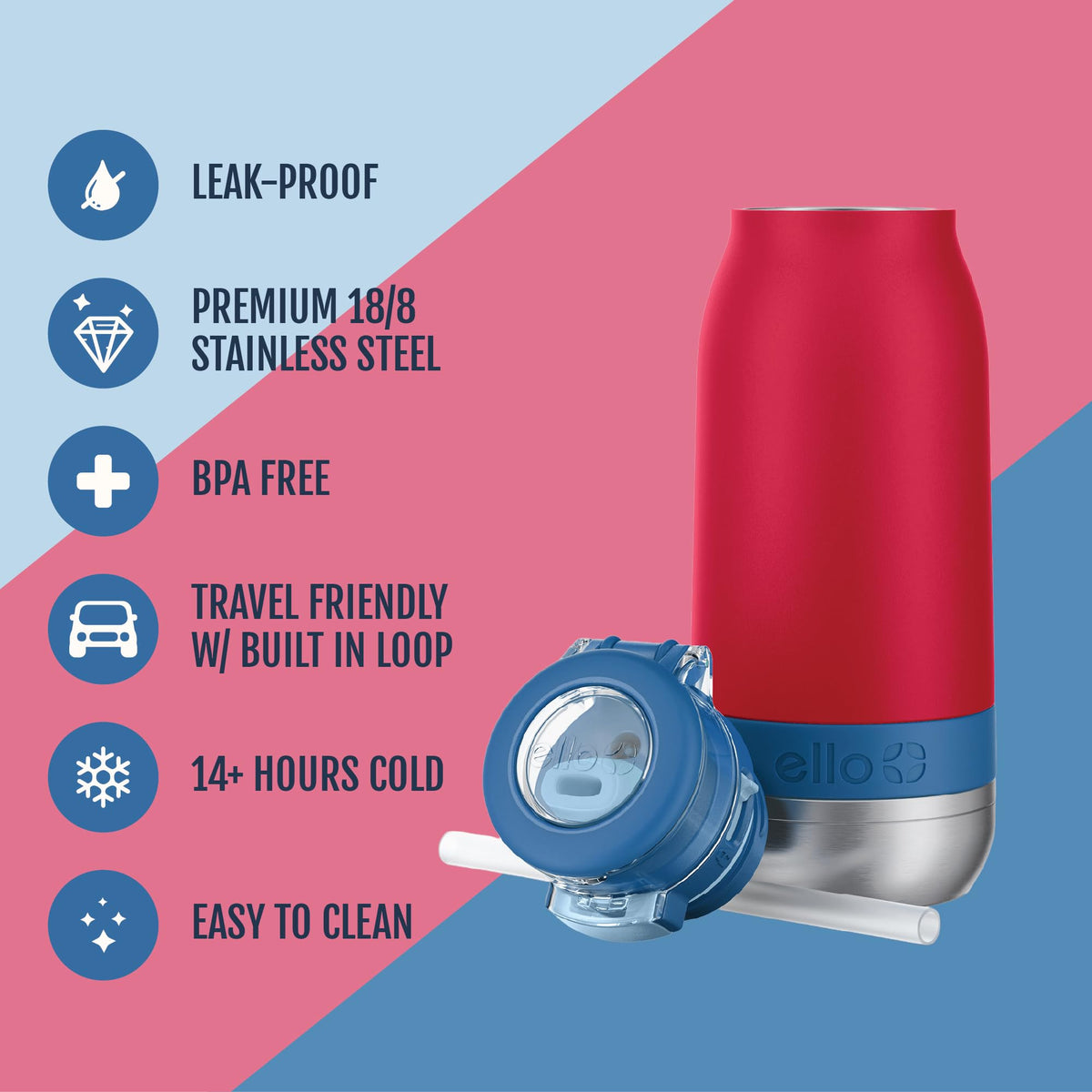Ello Emma bottle with built-in carry loop, easy to grab on the go.