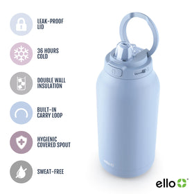 Ello Hydra 64oz bottle silicone straw enables easy, mess free drinking