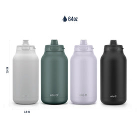 Ello Hydra 64oz bottle stainless-steel body emphasizes durable, BPA-free hydration.