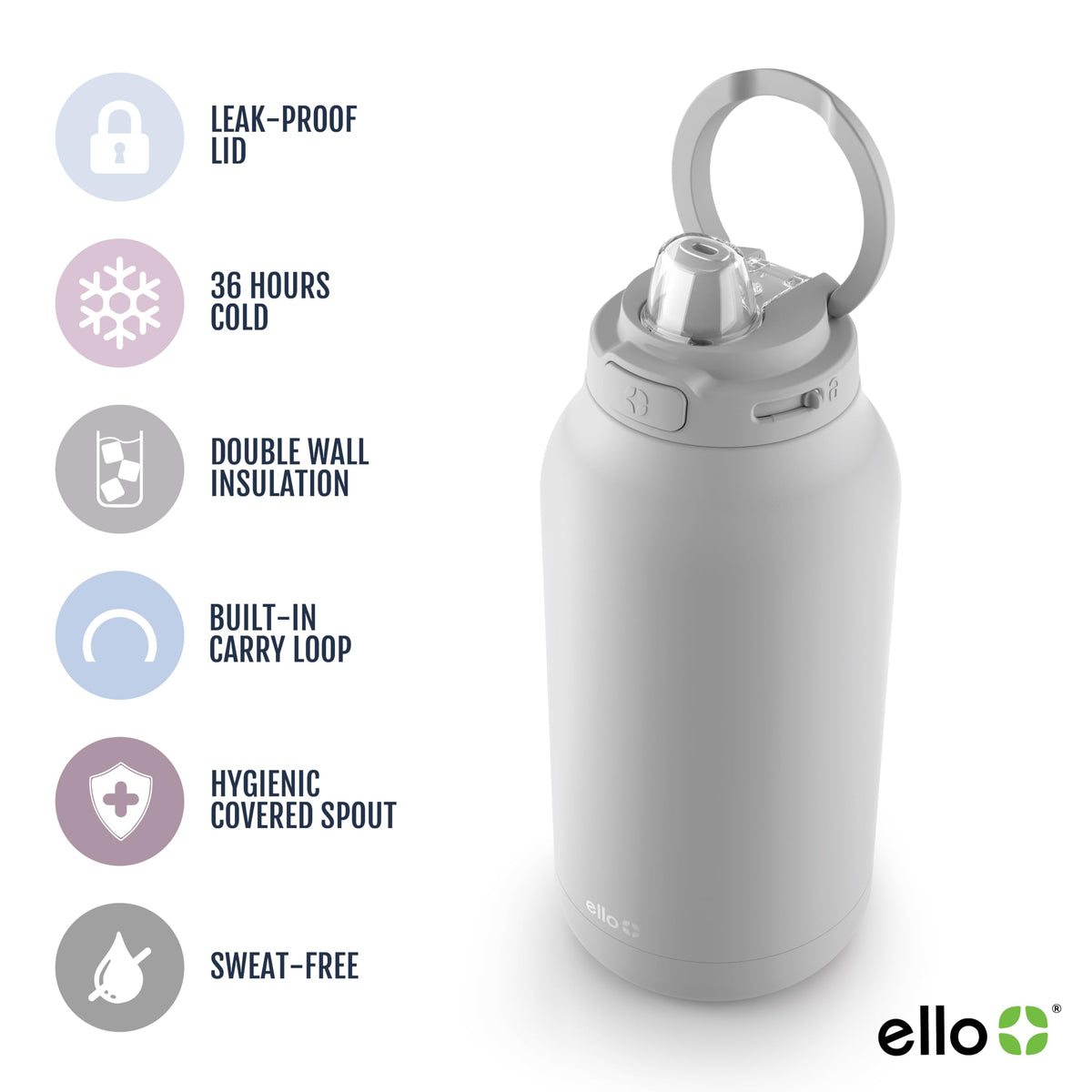 Ello Hydra vacuum insulation keeps drinks cold for hours during workouts and commutes.