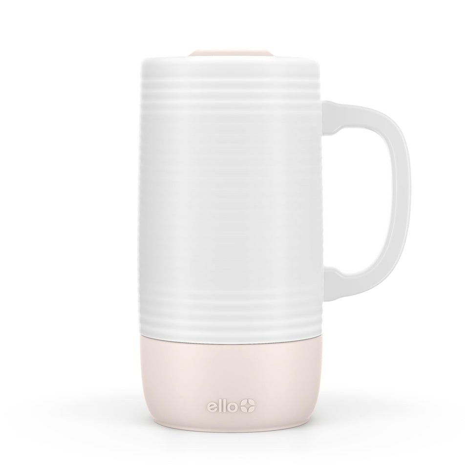 Ello Jane 18oz ceramic travel mug with handle provides a comfy grip on the go.