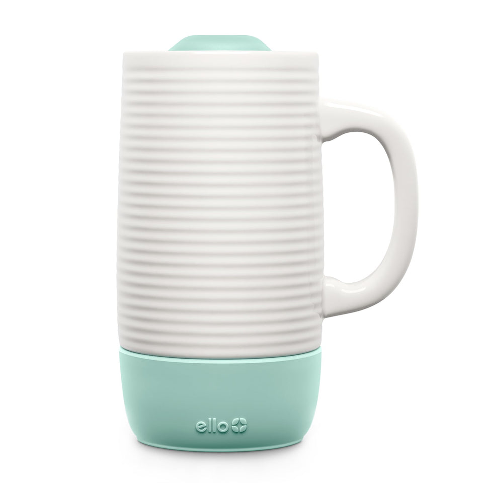 Ello Jane 18oz ceramic travel mug with handle for on-the-go sipping.