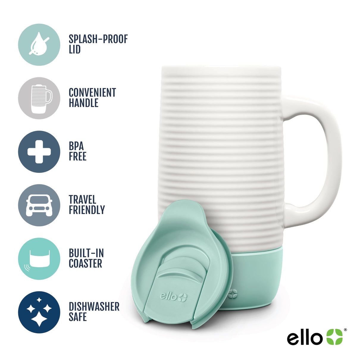 Ello Jane splash-resistant slider lid keeps drinks secure during transit.
