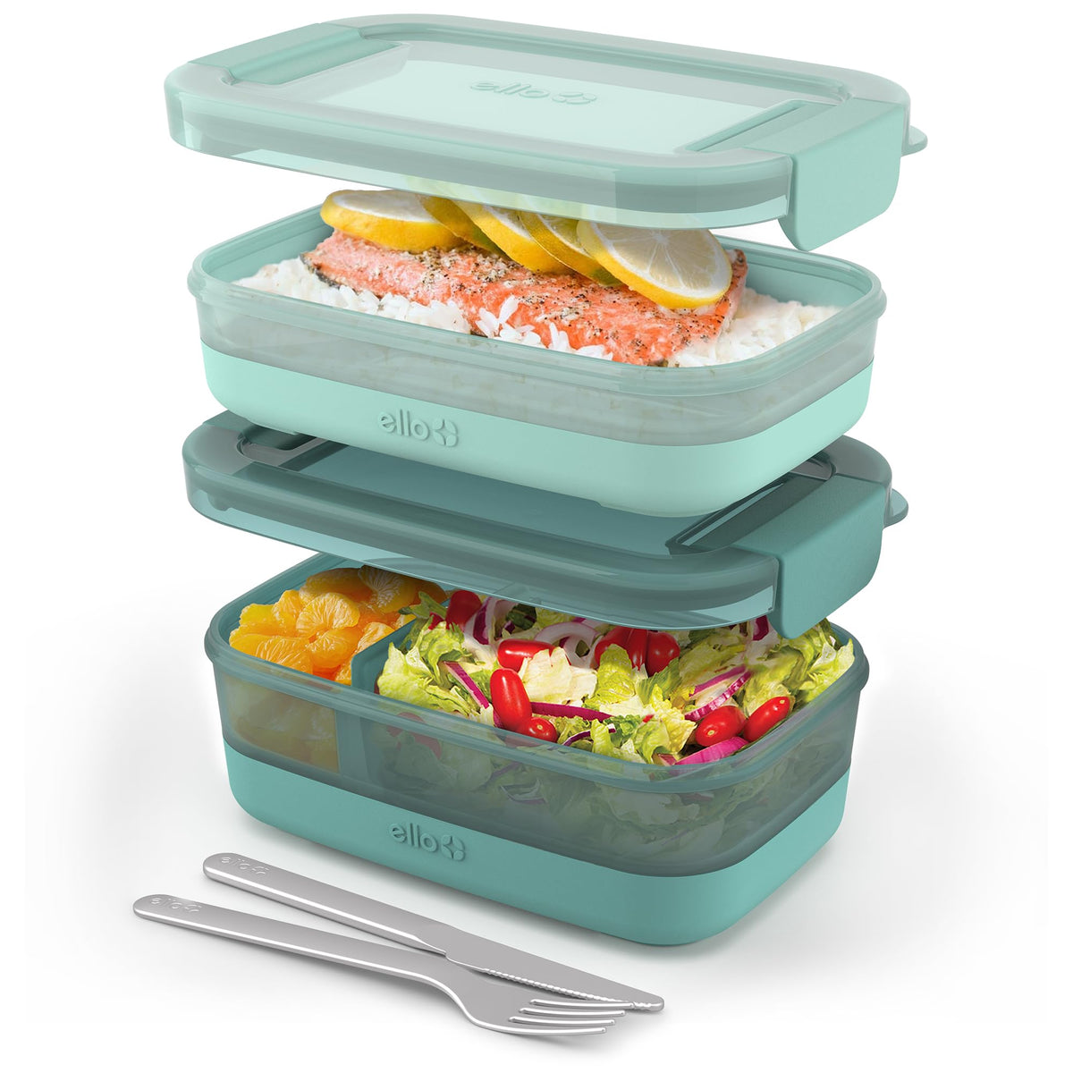 Ello lunch stack 2 cup container with airtight lid for mess-free transport