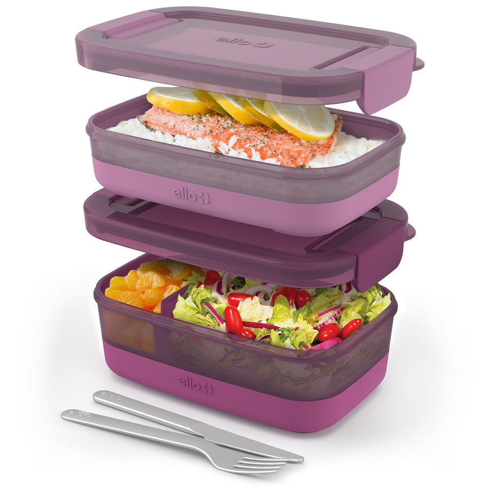 Ello Lunch Stack 2-cup container showing compact portions for on-the-go meals