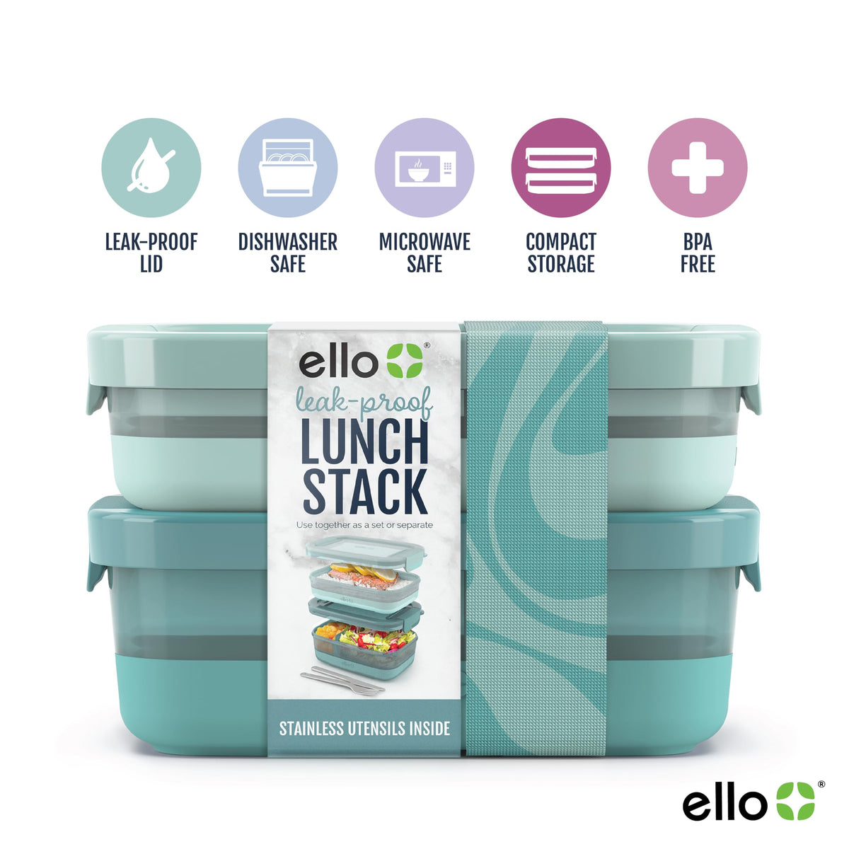 Ello lunch stack 3 cup container with removable divider for flexible portions