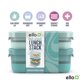 Ello lunch stack 3 cup container with removable divider for flexible portions