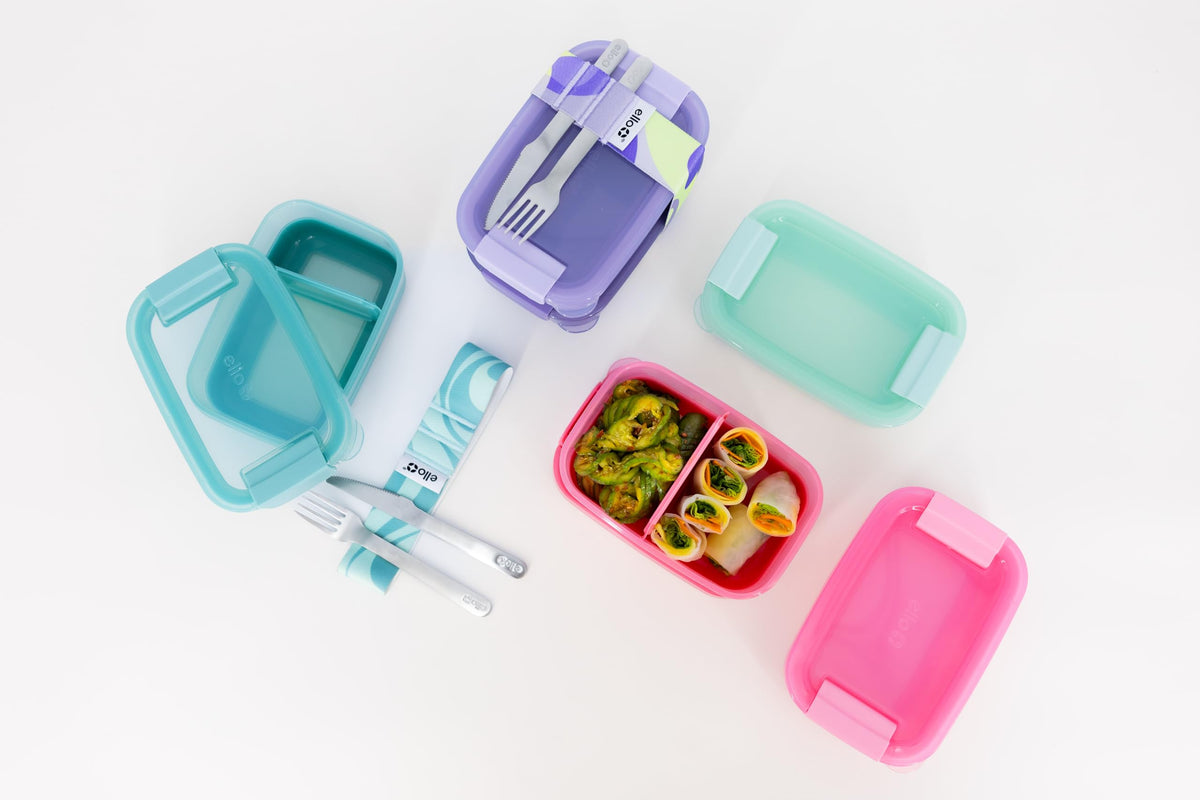 Ello lunch stack 3cup container with divider keeps mains and sides organized