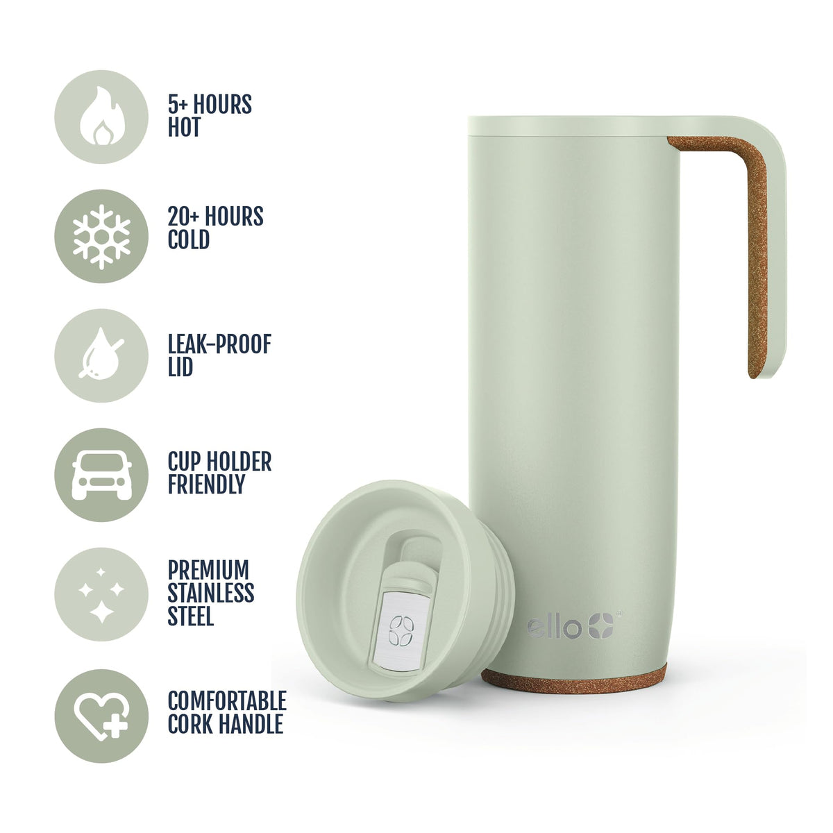 Ello Magnet vacuum insulated stainless steel keeps drinks cold or hot.