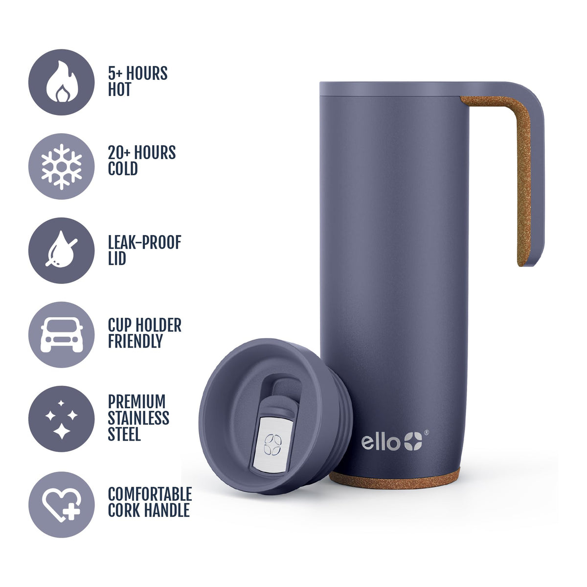 Ello Magnet vacuum insulation keeps hot up to 5 hours and cold up to 10 hours