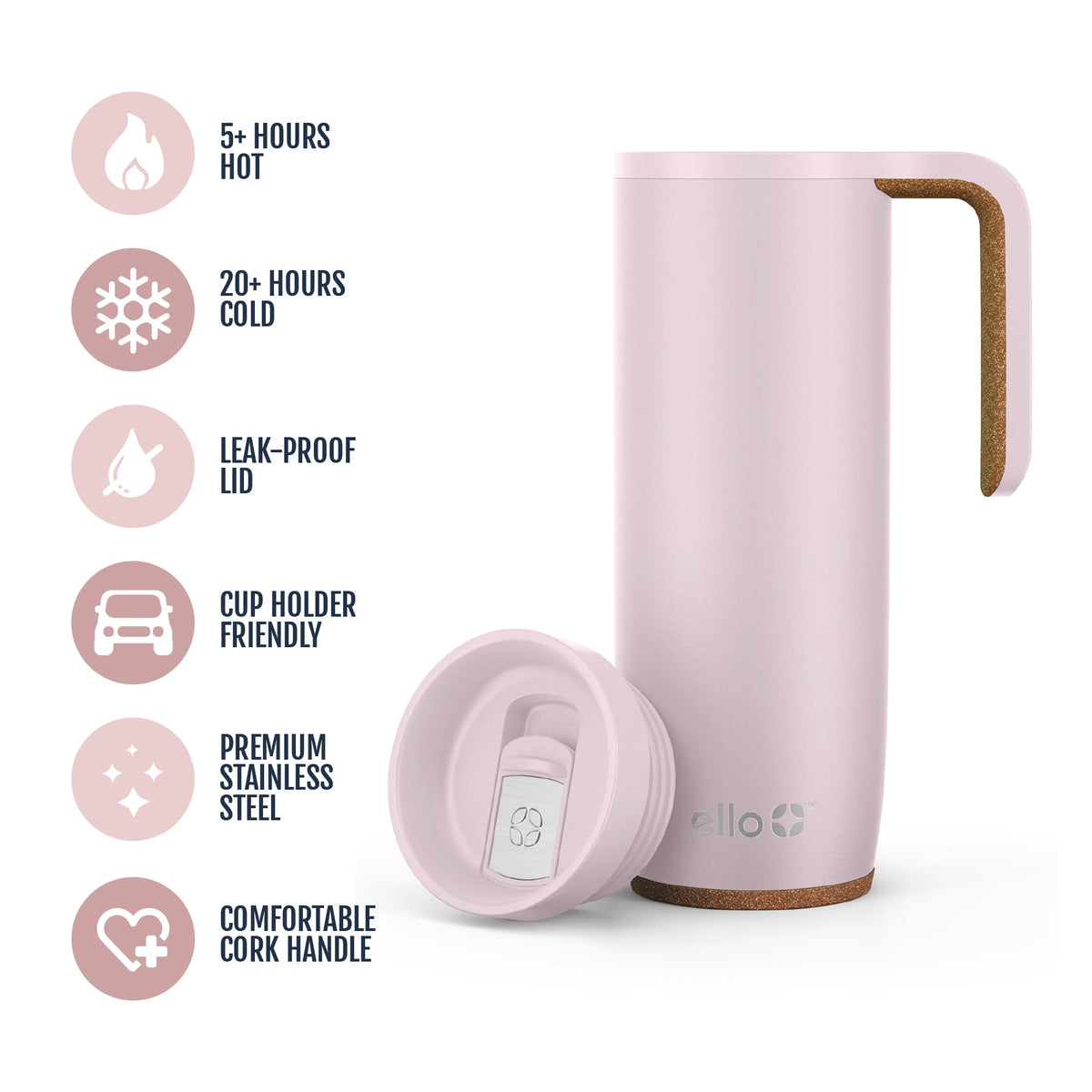 Vacuum insulated Ello Magnet stainless steel body preserves beverage temperature