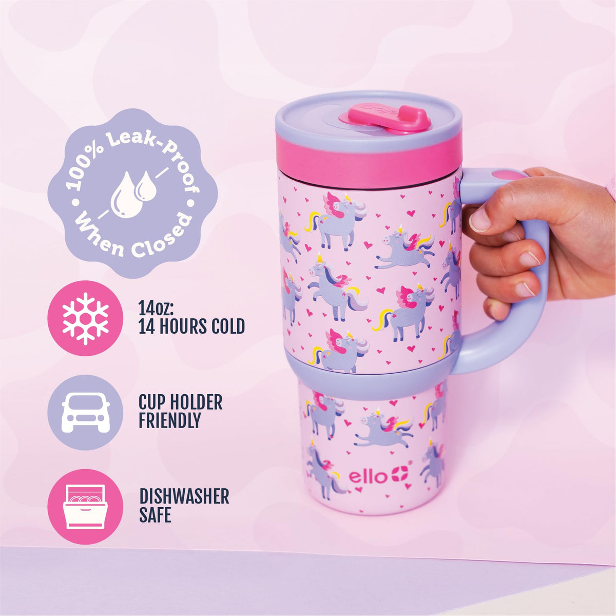 Ello Oasis double-wall insulation keeps beverages cold for hours during school days