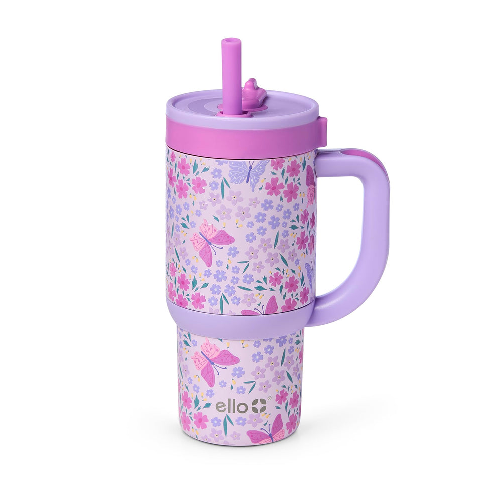 Ello Oasis 14oz tumbler in a backpack, leak-free design for on-the-go hydration.