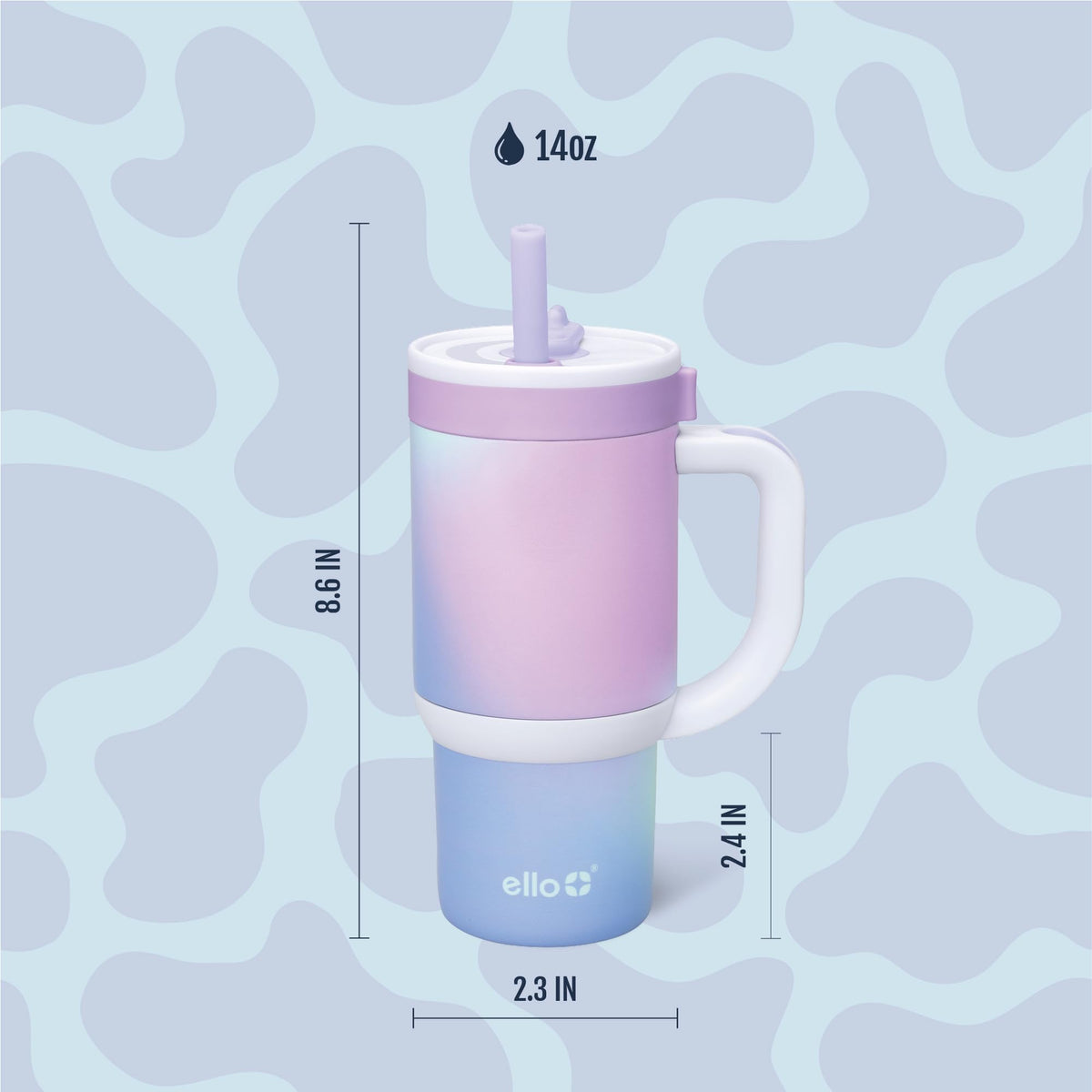 Ello Oasis Purple Swirl tumbler adds color to lunchtime hydration.