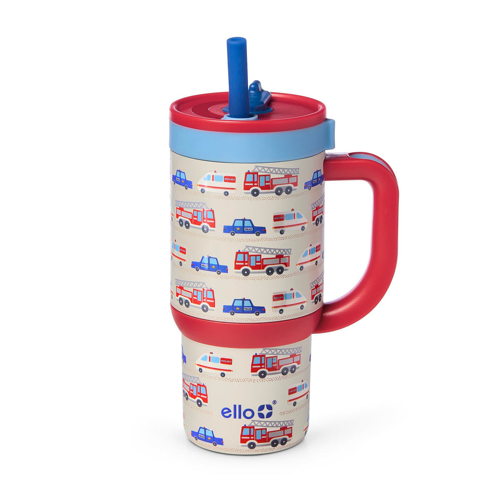 Ello Oasis 14oz tumbler with a compact, kid-friendly design for spill-free backpacks.