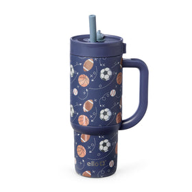 Ello Oasis 18oz tumbler with retracting straw for spill-free transport in backpacks.