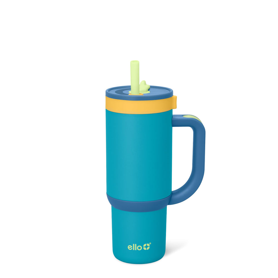 Ello Oasis 18oz Glacier front view highlighting leakproof design for school use.