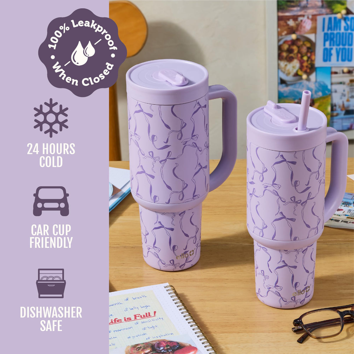 Ello Oasis 30oz tumbler preserves cold beverages up to 24 hours.