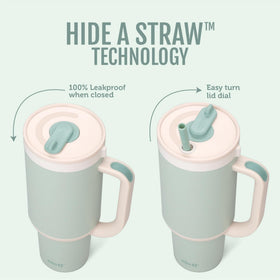 Ello Oasis retracting straw in action keeps surfaces clean during use
