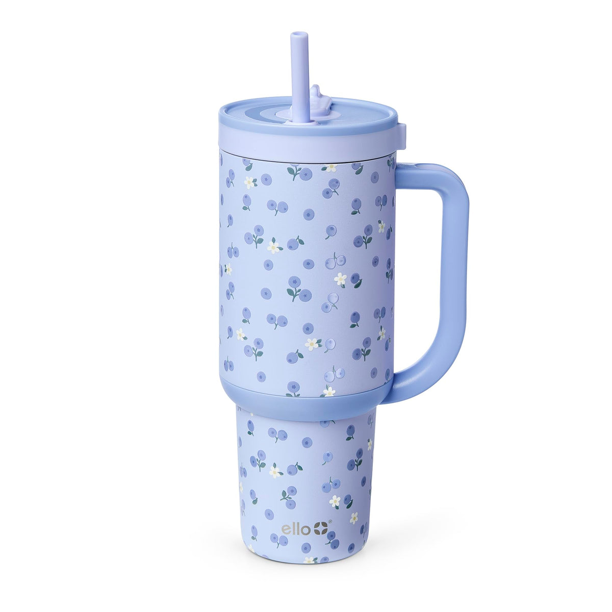Ello Oasis 40oz tumbler blueberries with leak-proof design for travel.