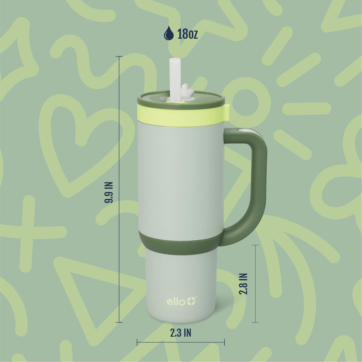 Ello Oasis avocado color kids tumbler for daily hydration in style.